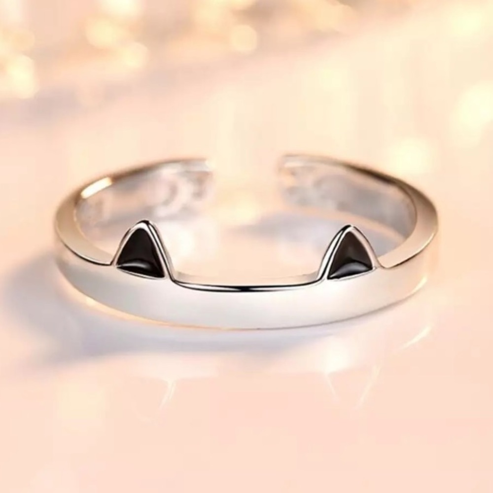 New Sterling Silver 925 Cat Ears Adjustable Ring